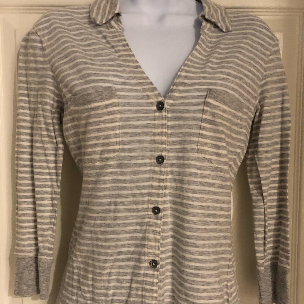 EXPRESS Stripes Ivory and Gray Top
